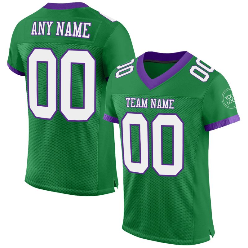 Custom Personalized Football Jersey - Grass Green White Purple Mesh, Team Name & Number Personalized Grass Green White-Purple
