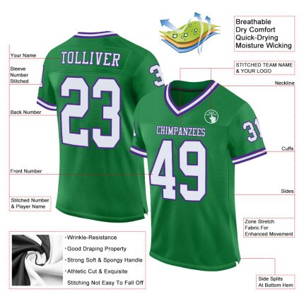 Custom Name and Number Authentic Throwback Football Jersey - Personalized Green White-Purple Mesh Team Jersey Personalized