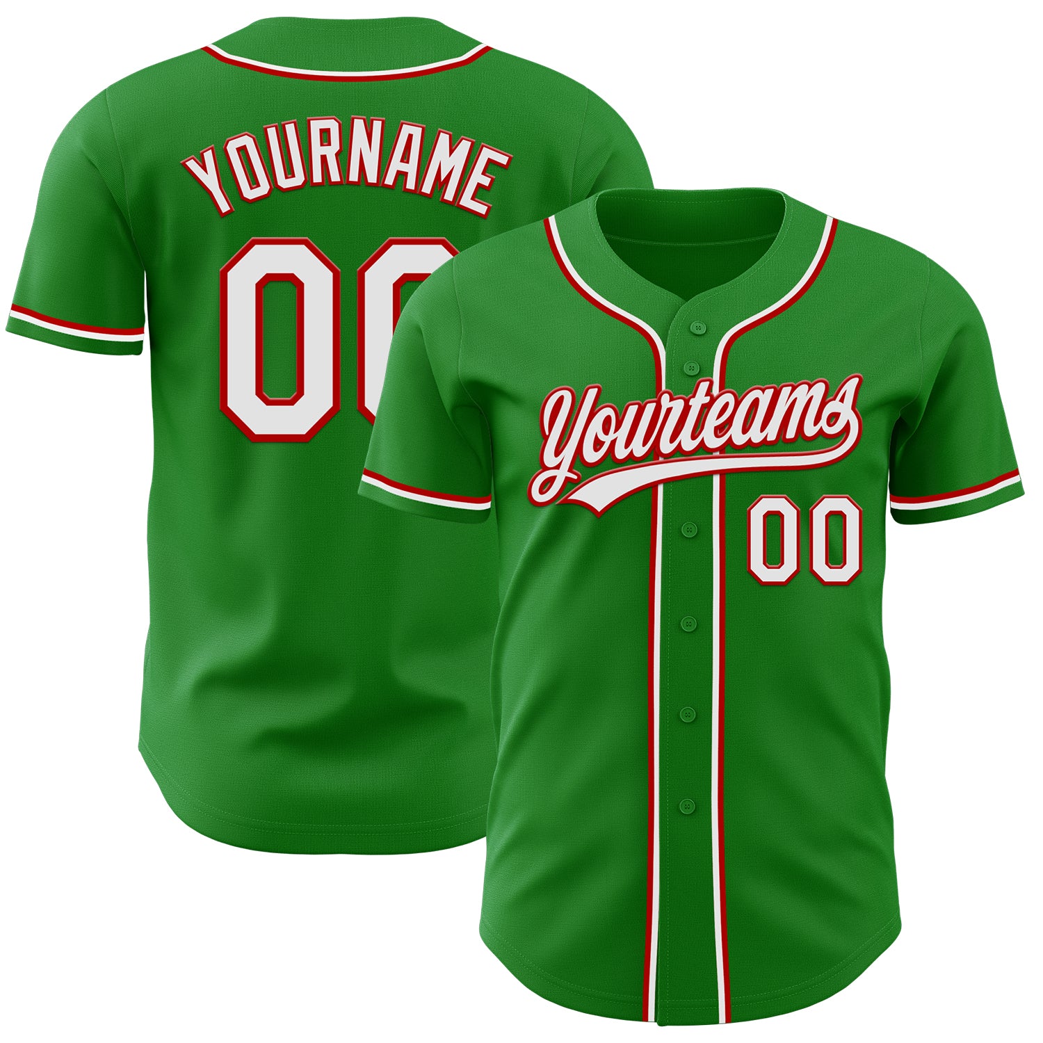 Custom Name Number Baseball Jersey - Personalized Grass Green White Red Authentic Team Jersey Personalized Grass Green White-Red