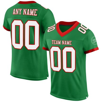 Personalized Authentic Football Jersey in Grass Green with White and Red Mesh Personalized Grass Green White-Red Mesh Authentic