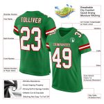 Custom grass green, white and red football jersey, back view