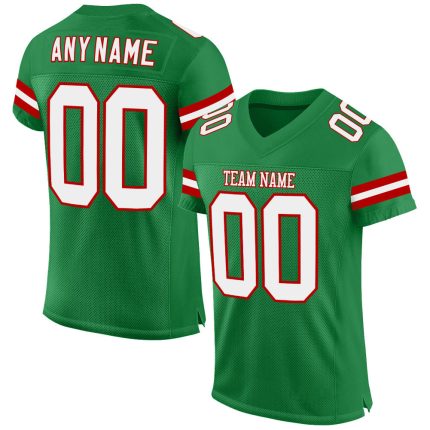 Custom Authentic Football Jersey - Personalized Grass Green White-Red with Team Name & Number Personalized Grass Green White-Red