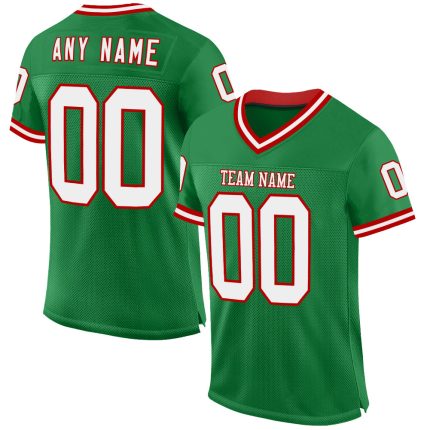 Customizable Grass Green White-Red Football Jersey with Name & Number - Authentic Throwback Style Personalized Grass Green