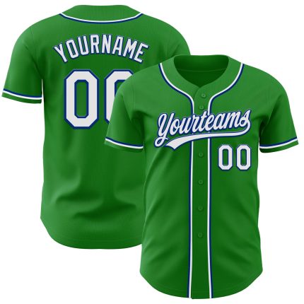 Custom Name and Number Baseball Jersey - Personalized Green and White-Royal Authentic Team Jersey Personalized Grass Green