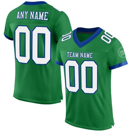 Personalized Grass Green White-Royal Authentic Football Jersey - Custom Team Gear Personalized Grass Green White-Royal Mesh
