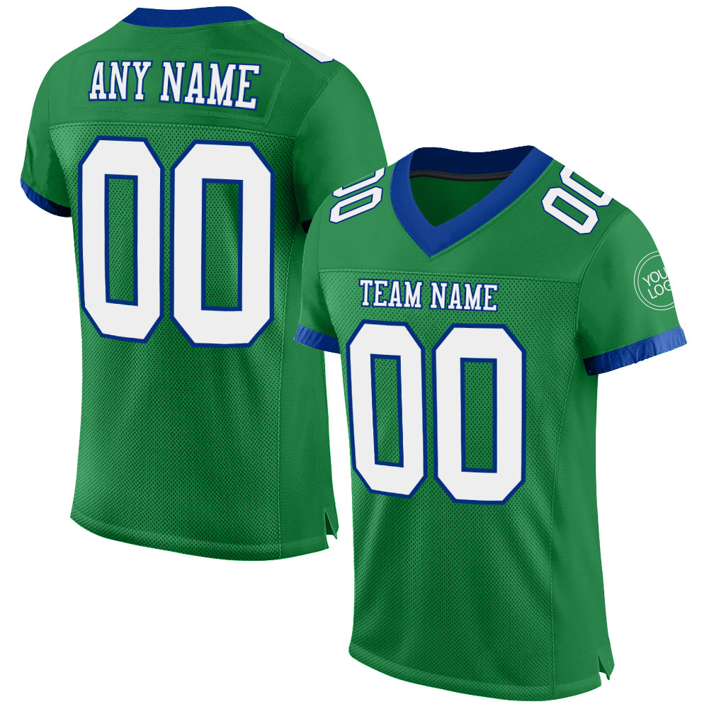 Personalized Grass Green White-Royal Authentic Football Jersey - Custom Team Gear Personalized Grass Green White-Royal Mesh
