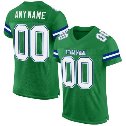 Custom Team Football Jersey with Personalized Name and Number - Grass Green White-Royal Mesh Authentic Personalized Grass