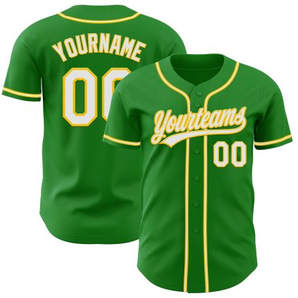 Custom Name and Number Baseball Jersey - Personalized Grass Green White-Yellow Team Jersey Personalized Grass Green White-Yellow