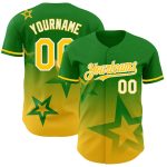 Custom Name and Number Baseball Jersey, Gradient 3D Twinkle Star Design in Grass Green and Yellow-White Personalized Grass