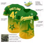 Custom Name and Number Baseball Jersey, Gradient 3D Twinkle Star Design in Grass Green and Yellow-White Personalized Grass