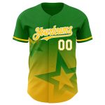 Custom Name and Number Baseball Jersey, Gradient 3D Twinkle Star Design in Grass Green and Yellow-White Personalized Grass