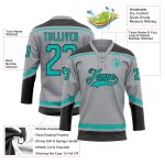 Custom Name and Number Hockey Jersey in Gray Aqua-Black - Personalized Lace Neck Team Jersey Personalized Gray Aqua-Black