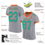 Custom Football Jersey with Personalized Name and Number - Gray Aqua-Orange Mesh Authentic Design Personalized Gray Aqua-Orange