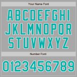 Custom Team Name Number Gray Aqua White Bomber Varsity Letterman Jacket Full-Snap Personalized Personalized Gray Aqua-White