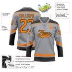 Custom Gray Bay Orange-Black Hockey Jersey with Personalized Name and Number - Lace Neck Design Personalized Gray Bay Orange-Black