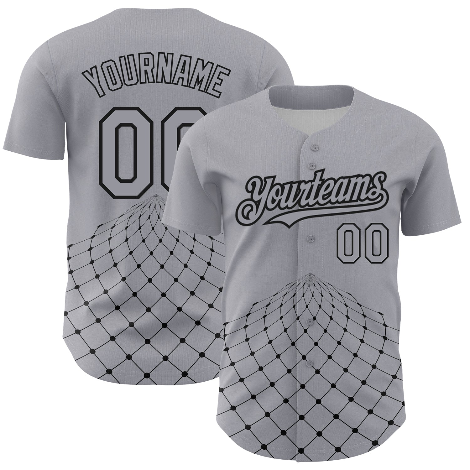 Custom Name Number 3D Geometric Pattern Baseball Jersey - Personalized Gray Black Authentic Team Design Personalized Gray
