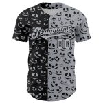 Custom Name and Number Rave Pumpkin Halloween Baseball Jersey - Personalized Gray Black 3D Pattern Design Personalized Gray