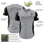 Custom Name and Number Authentic Baseball Jersey with Gray Black 3D Pattern Side Stripes Personalized Gray Black 3D Pattern