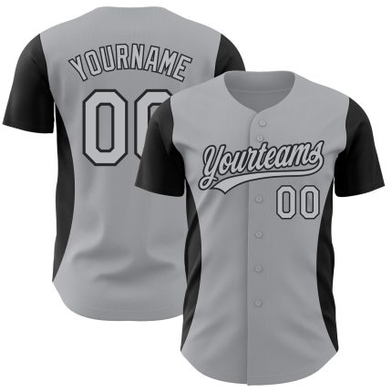 Custom Name and Number Authentic Baseball Jersey with Gray Black 3D Pattern Side Stripes Personalized Gray Black 3D Pattern