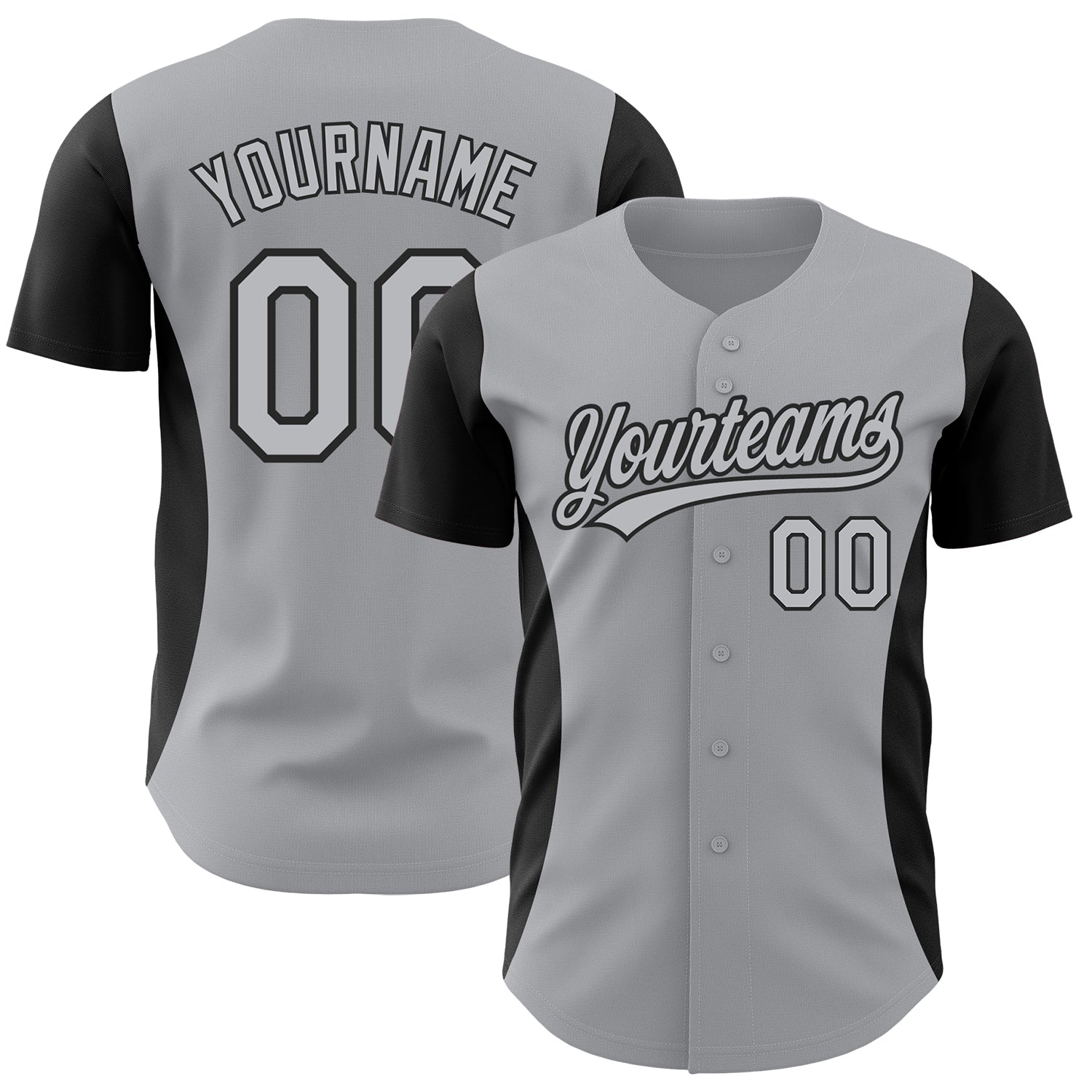 Custom Name and Number Authentic Baseball Jersey with Gray Black 3D Pattern Side Stripes Personalized Gray Black 3D Pattern