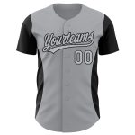 Custom Name and Number Authentic Baseball Jersey with Gray Black 3D Pattern Side Stripes Personalized Gray Black 3D Pattern