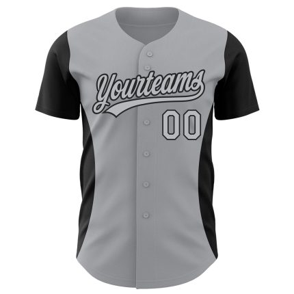 Custom Name and Number Authentic Baseball Jersey with Gray Black 3D Pattern Side Stripes Personalized Gray Black 3D Pattern