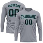 Custom Team Performance T-Shirt with Name and Number - Personalized Gray Black Aqua Long Sleeve Personalized Gray Black-Aqua