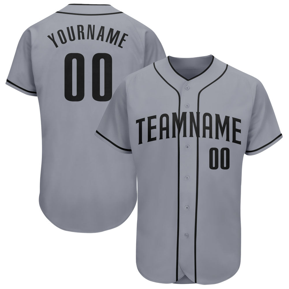 Custom Name and Number Personalized Baseball Jersey in Gray and Black - Authentic Team Apparel Personalized Gray Black Authentic