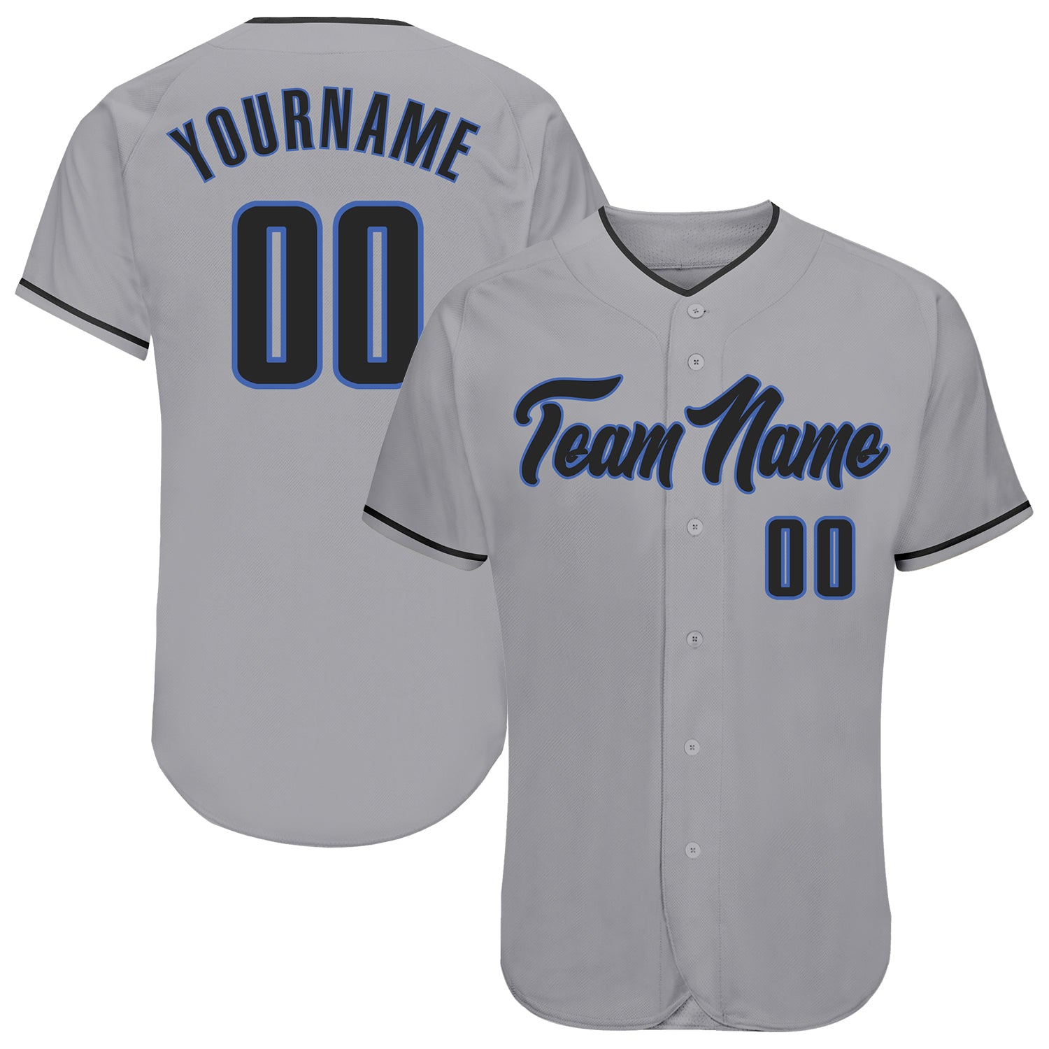 Custom Name and Number Authentic Baseball Jersey - Personalized Gray Black-Blue Team Jersey Personalized Gray Black-Blue
