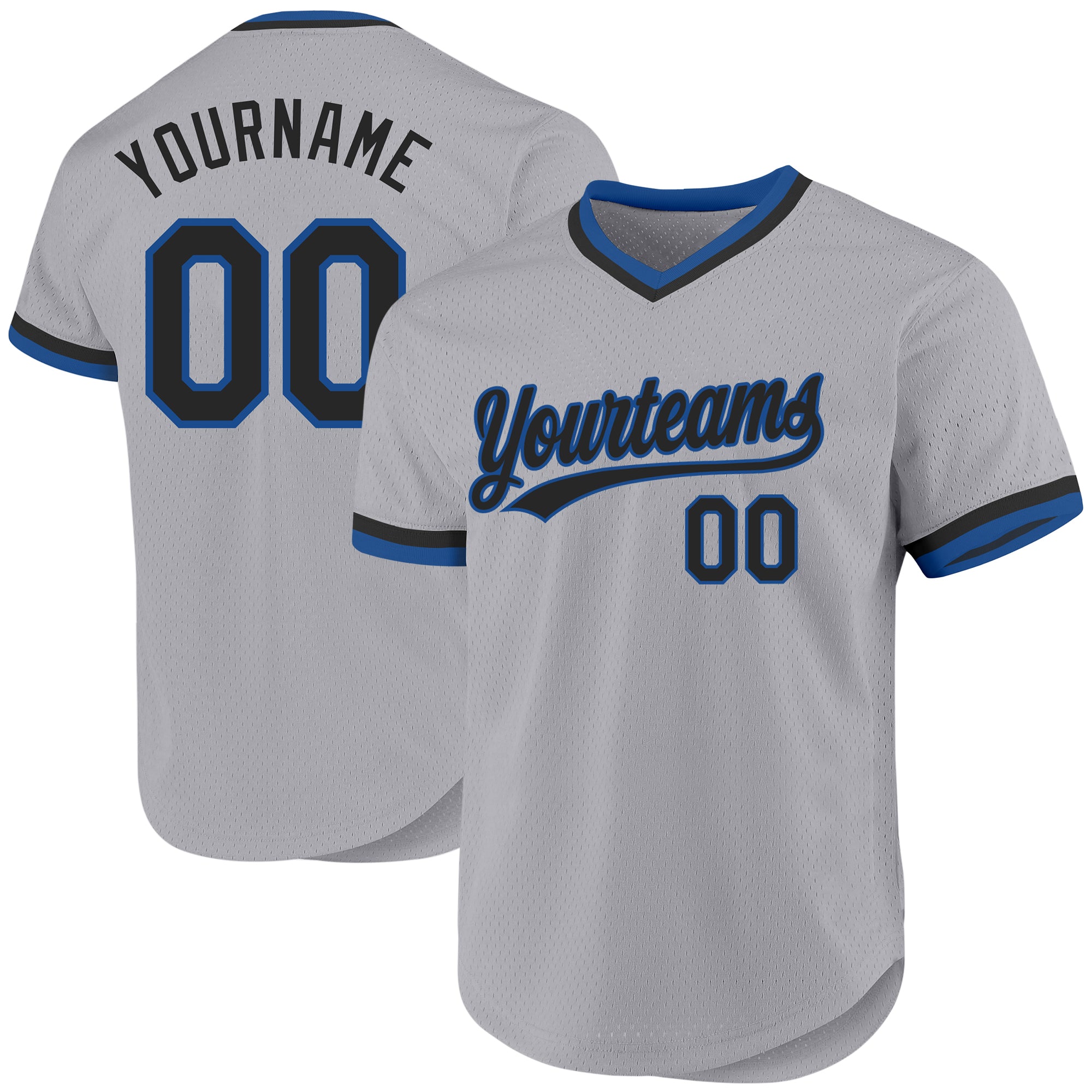 Custom Authentic Baseball Jersey - Personalized Gray Black-Blue Design with Team Name and Number Personalized Gray Black-Blue
