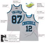 Custom Name and Number Authentic Basketball Jersey - Personalized Gray Black-Blue Throwback Style Personalized Gray Black-Blue