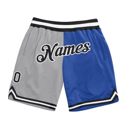 Custom Basketball Shorts with Name and Number - Gray Black-Blue Authentic Throwback Split Fashion Design Personalized Gray