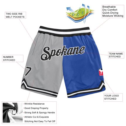 Custom Basketball Shorts with Name and Number - Gray Black-Blue Authentic Throwback Split Fashion Design Personalized Gray