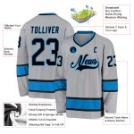 Custom Name and Number Hockey Jersey - Personalized Gray Black-Blue Team Jersey Personalized Gray Black-Blue Hockey Jersey