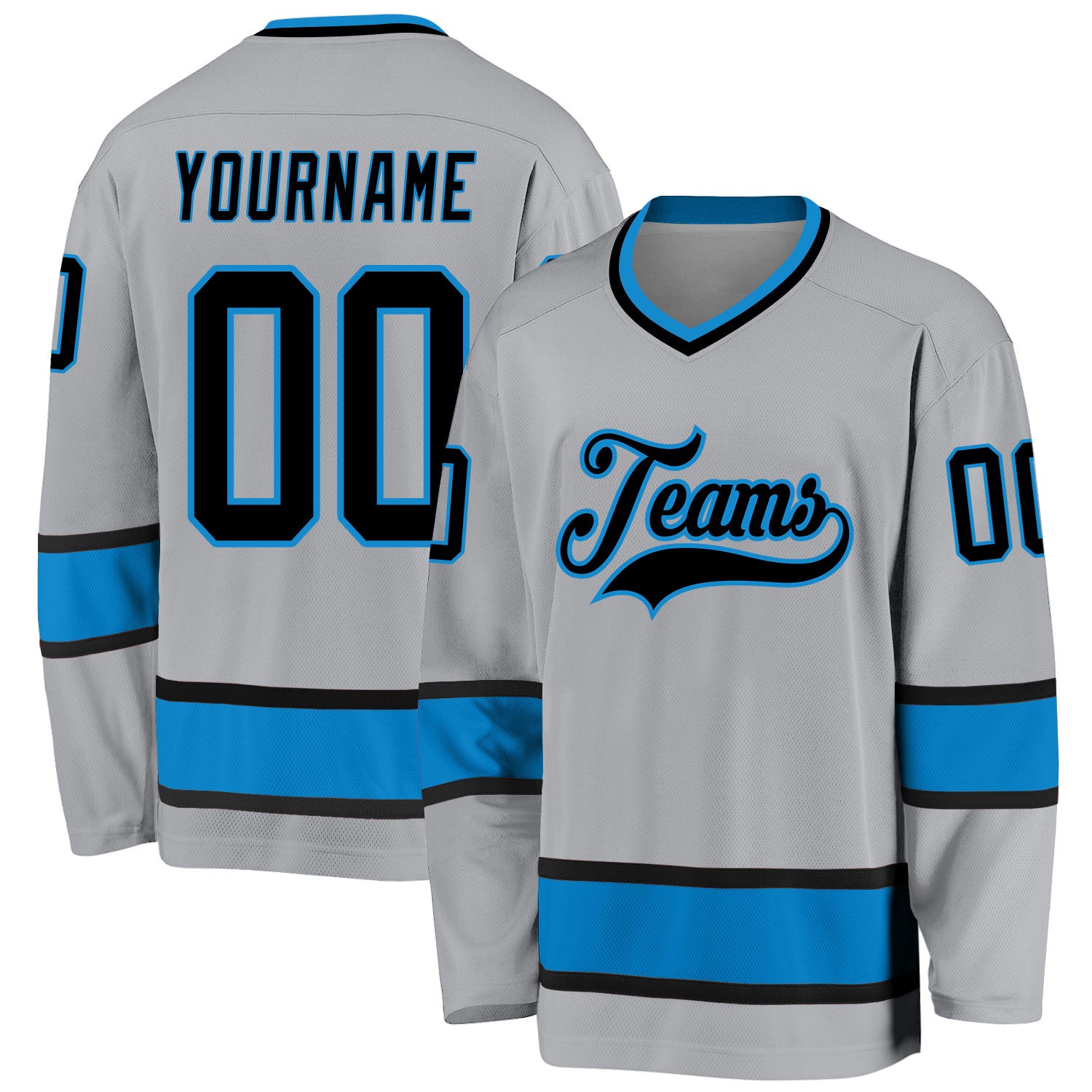 Custom Name and Number Hockey Jersey - Personalized Gray Black-Blue Team Jersey Personalized Gray Black-Blue Hockey Jersey