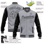 Custom Name and Number Two Tone Bomber Varsity Jacket in Gray Black - Personalized Full-Snap Letterman Jacket Personalized
