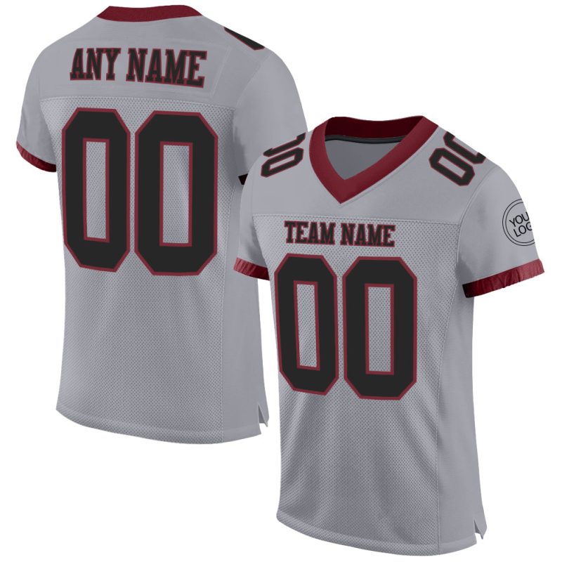 Custom Name Number Football Jersey - Personalized Gray Black Burgundy Authentic Mesh Team Apparel Personalized Gray Black-Burgundy