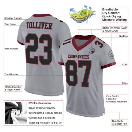 Custom Name Number Football Jersey - Personalized Gray Black Burgundy Authentic Mesh Team Apparel Personalized Gray Black-Burgundy