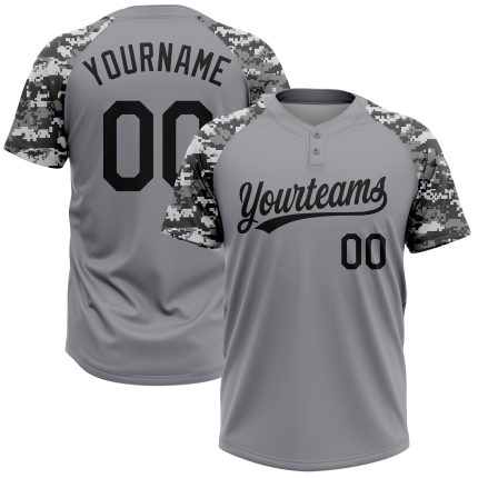 Custom Name and Number Gray Black Camo 3D Pattern Unisex Softball Jersey - Personalized Team Apparel Personalized Gray Black-Camo