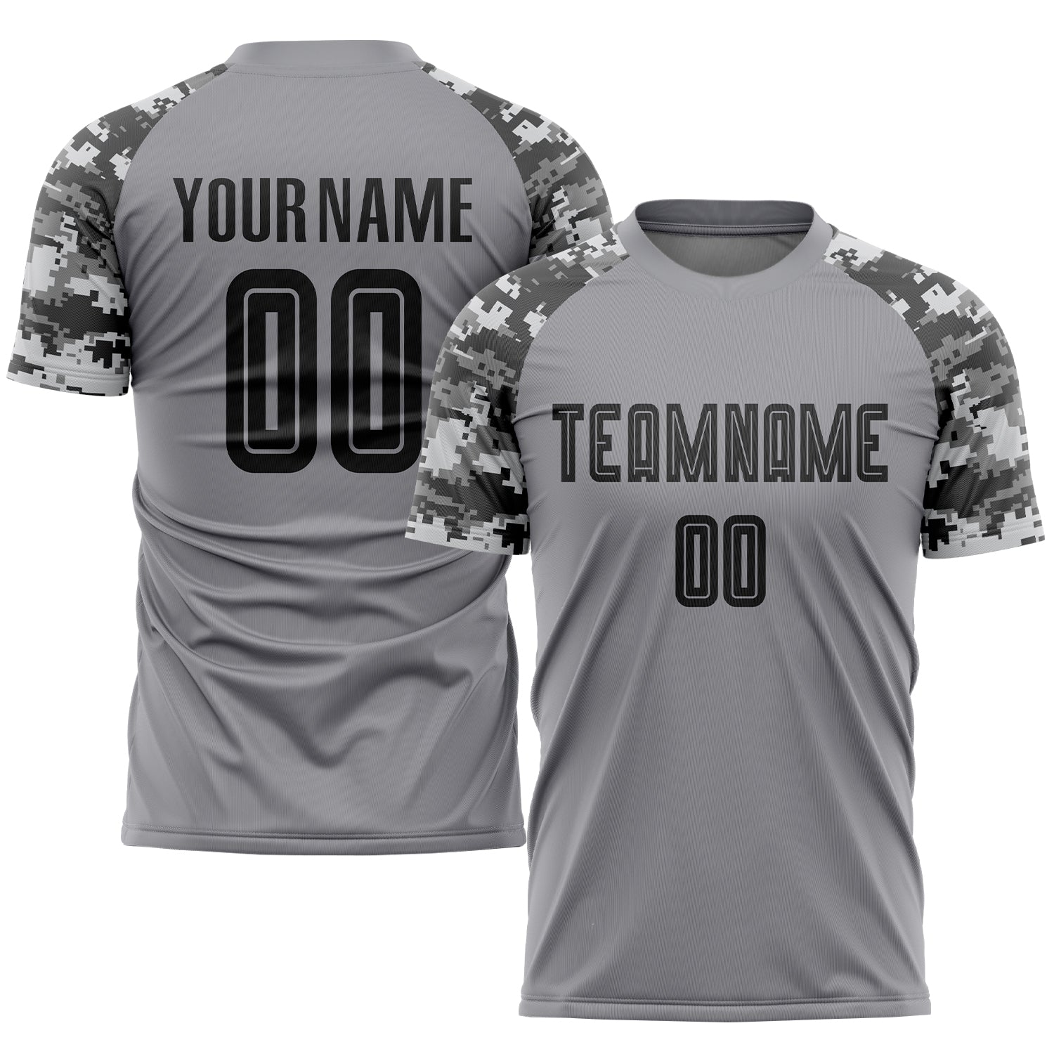 Custom Name Number Gray Black Camo Soccer Jersey Uniform Personalized Team Apparel Personalized Gray Black-Camo Sublimation