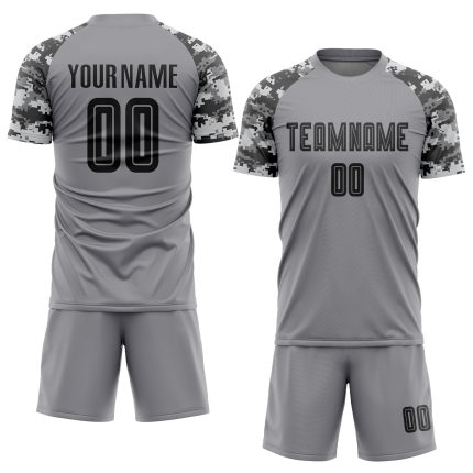 Custom Name Number Gray Black Camo Soccer Jersey Uniform Personalized Team Apparel Personalized Gray Black-Camo Sublimation