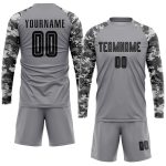 Custom Name Number Gray Black Camo Soccer Jersey Uniform Personalized Team Apparel Personalized Gray Black-Camo Sublimation