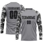 Custom Name Number Gray Black Camo Soccer Jersey Uniform Personalized Team Apparel Personalized Gray Black-Camo Sublimation