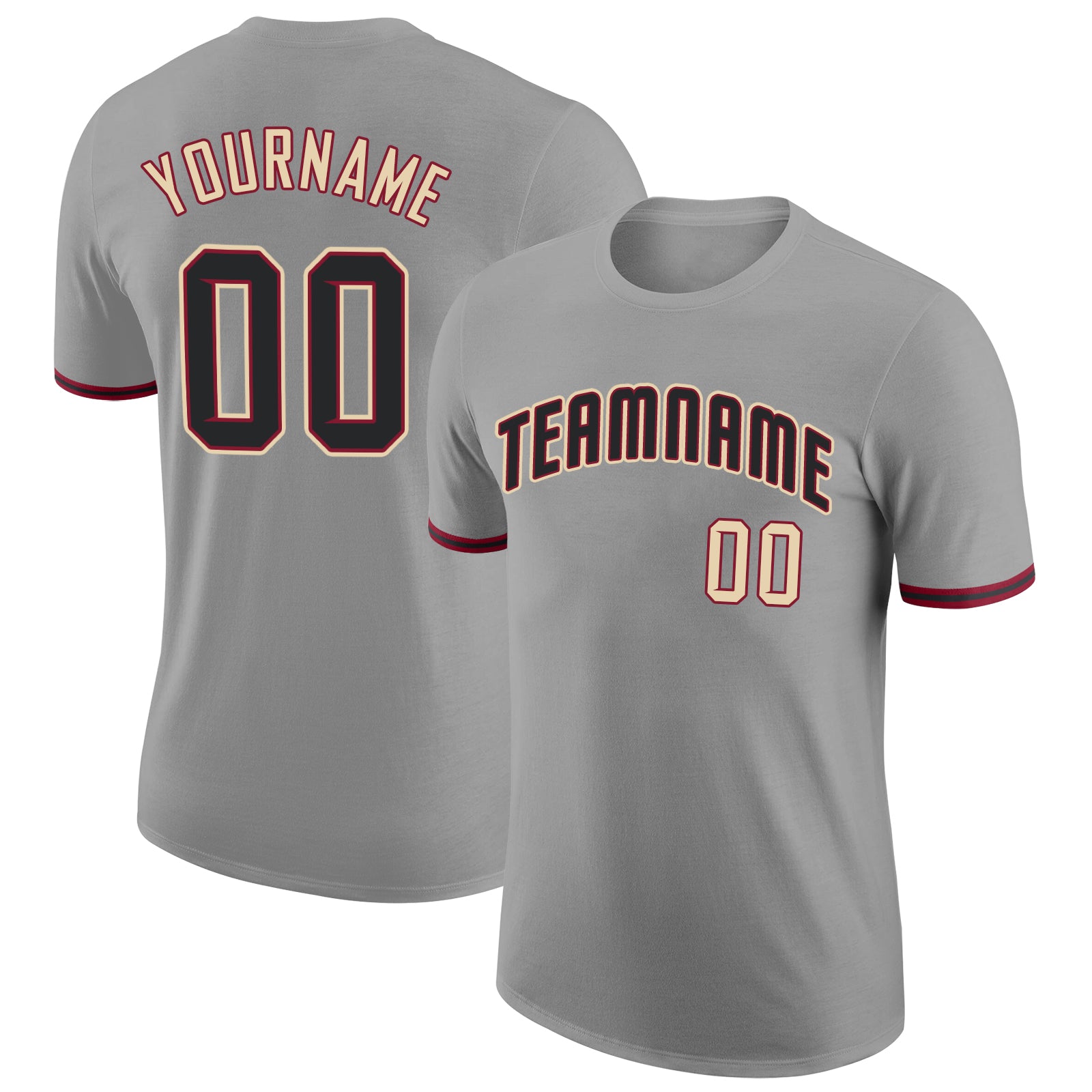 Custom Team Performance T-Shirt with Name and Number - Personalized Gray Black-City Cream Design Personalized Gray Black-City