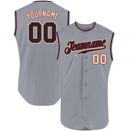 Custom Name and Number Personalized Gray Black-Cream Baseball Jersey - Authentic Sleeveless Team Gear Personalized Gray Black-Cream