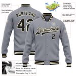 Custom Name and Number Varsity Jacket - Personalized Gray Black-Cream Full-Snap Bomber Letterman Jacket Personalized Gray