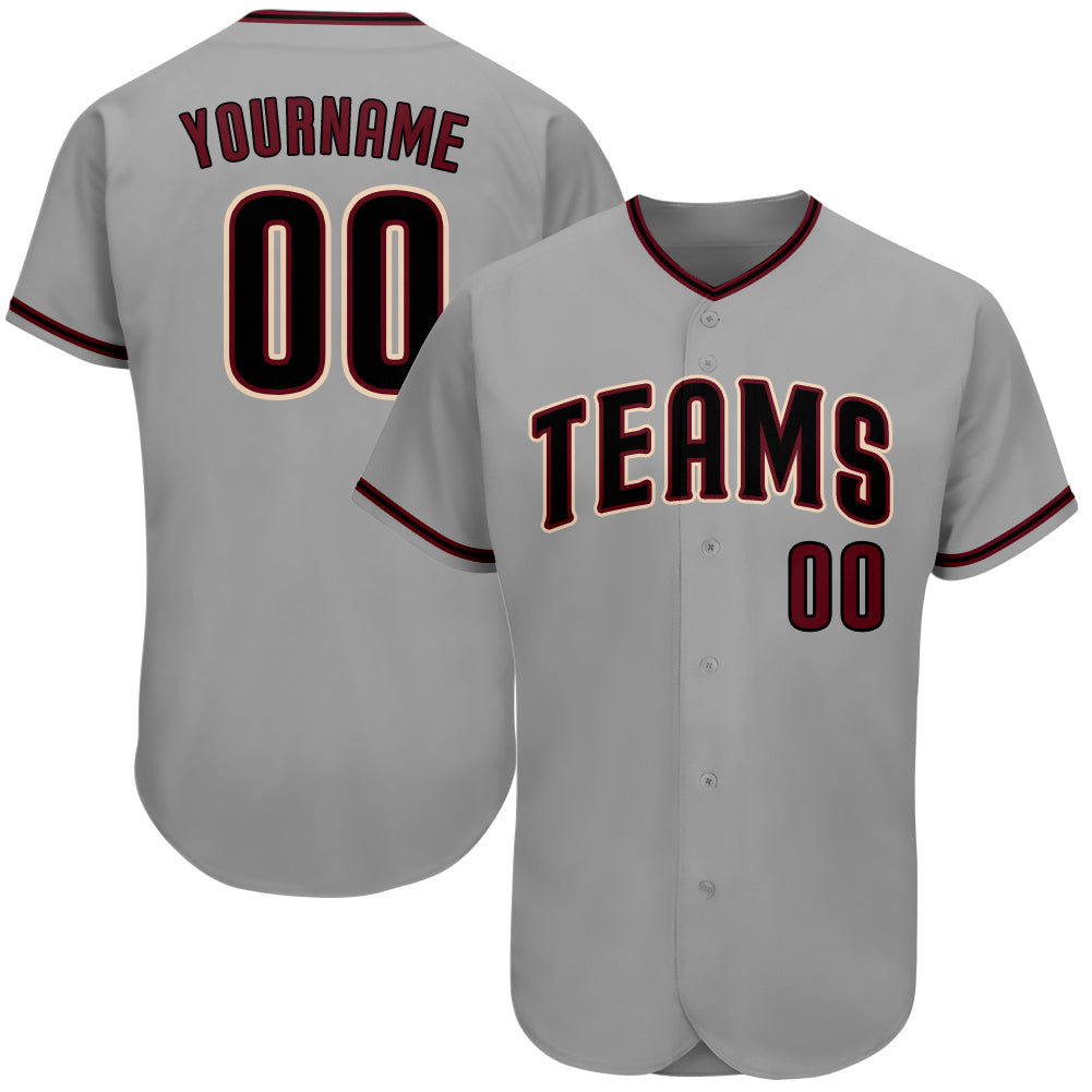 Custom Gray Black Crimson Baseball Jersey - Personalized Name & Number, Team Authentic Personalized Gray Black-Crimson Authentic