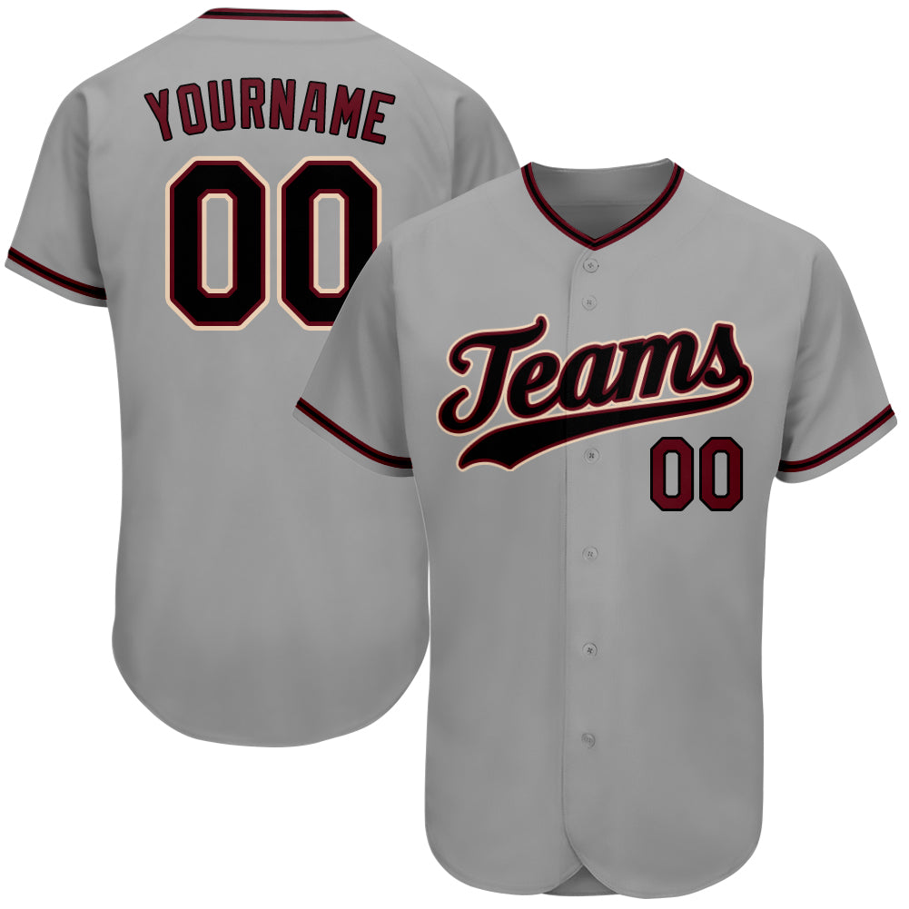 Personalized Gray Black Crimson Baseball Jersey for Men and Women, Authentic Design Personalized Gray Black-Crimson Authentic