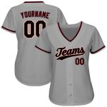 Personalized Gray Black Crimson Baseball Jersey for Men and Women, Authentic Design Personalized Gray Black-Crimson Authentic