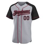 Custom Name Number Gray Black Crimson Baseball Jersey Personalized Raglan Sleeves Authentic Personalized Gray Black-Crimson